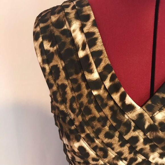 Adrianna Papell Sheath Midi Dress Size10 Gold & Black Animal Print Sleeveless - Picture 6 of 9